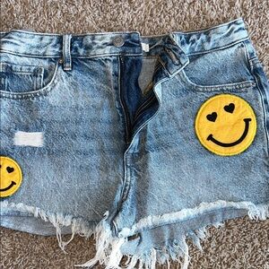 PacSun Denim Shorts with Smiley Patches size 27